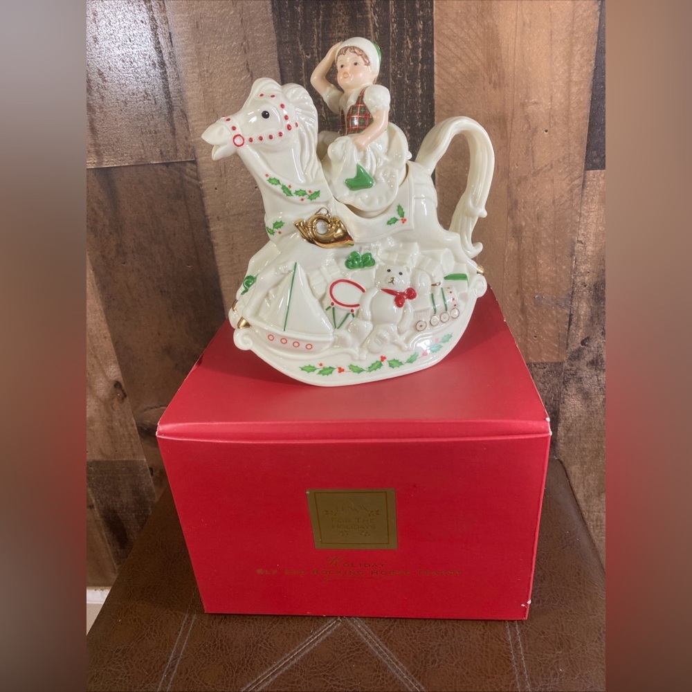 Lenox For the Holidays Elf & Rocking Horse Teapot Santa's Toy Shop W/ Box Retire